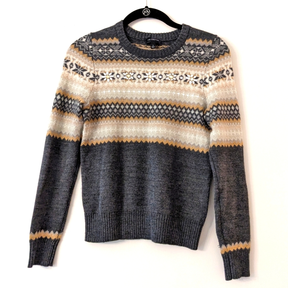 The Limited Gray and Cream Patterned Sweater